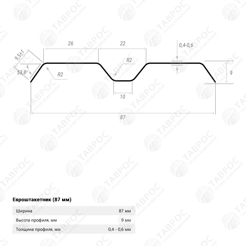 Металлический штакетник Гладкий полиэстер RAL 7024 (Мокрый асфальт) 3000*87*0,5 односторонний Фигурный