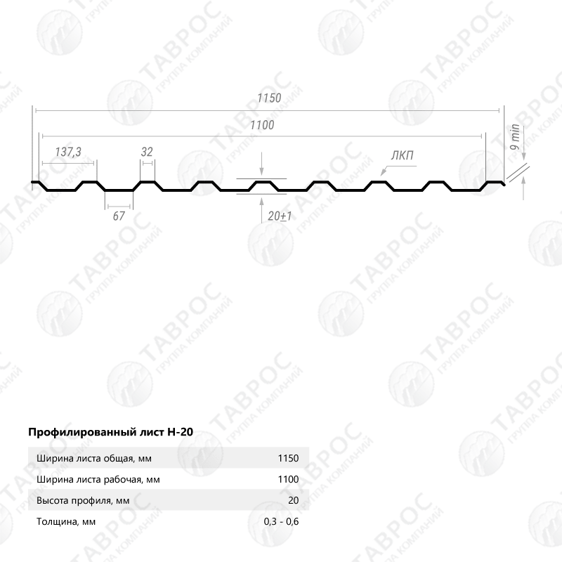 Профнастил Н-20 Гладкий полиэстер RAL 6005 (Зелёный мох) 2500*1150*0,45 двухсторонний