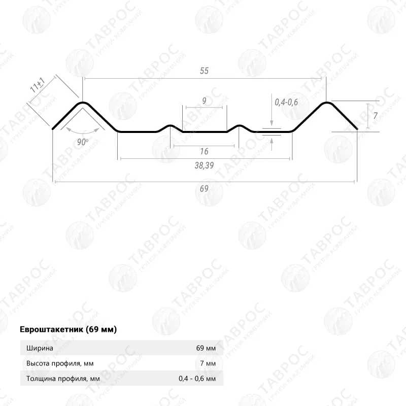 Металлический штакетник Гладкий полиэстер RAL 6005 (Зелёный мох) 2000*69*0,4 односторонний Прямой